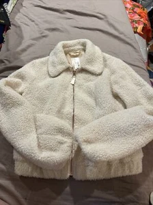 Lauren Conrad Fuzzy Ivory Collared Zip Up Lined Jacket Pockets XS - Picture 1 of 8