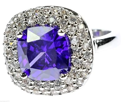 Anillo de mujer amatista simulada circonita cúbica superpuesta de oro blanco de 18k talla 6 T18 Foto 1 de 4