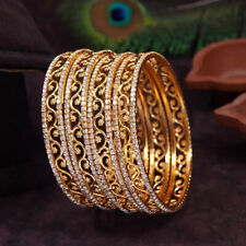 BOLLYWOOD 4PC BANGLES BRACELET SET TRADITIONAL ETHNIC INDIAN JEWELRY GOLD PLATED