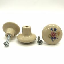 Lot Of 19 Porcelain Drawer Knobs with Flowers on the Tops Includes Screws (Used)