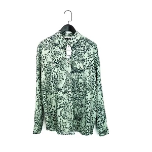 NEXT Petite Sage Green Animal Print Collared Roll Tab Sleeve Shirt - Size 8 NEW - Picture 1 of 13