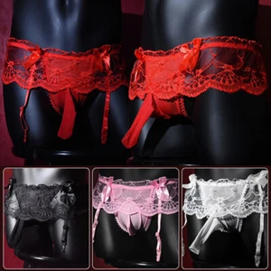 Men's Sexy Lace Underwear Bikini Thong Briefs Sissy Pouch Panties Bow Underwear - Picture 1 of 20
