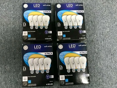 General Electric 16 Pack 60W/9W Soft White A19 Shape LED Light Bulb 4 BOXES OF4  - Image 1 of 2