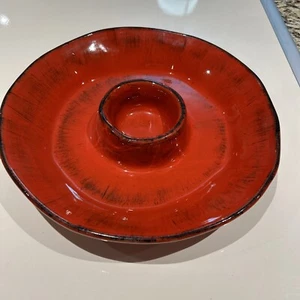 CRATE & BARREL Carmen Chip and Dip Bowl, Rustic Red, 13” Party Platter Large EUC - Picture 1 of 13
