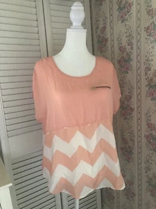 H&M Sheer Peach White Stripes. Cap Sleeve. Woman Medium Lightweight Loose Date - Picture 1 of 3