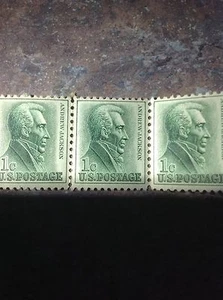 US 1 Cent Stamp #1209 Andrew Jackson, row of 3 attached - Picture 1 of 1