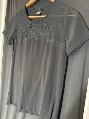 H&M Size S Black T-Shirt with Lace Whimsigoth Fairy Witchy Y2K - Image 1 of 4