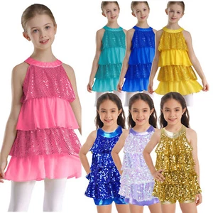 Kids Girls Sequins Dance Dress Sparkle Unitards Jazz Hip Hop Leotard Costumes  - Picture 1 of 170
