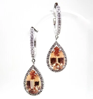 Orecchini Pendenti Creadiva Oro Bianco 18k con Corindone Rosa Pesca e Diamanti - Immagine 1 di 3