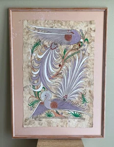RODOLFO FLORES MEXICAN ARTIST ORIG AZTEC PAINTING ON BARK PAPER SIGNED, FRAMED - Picture 1 of 7