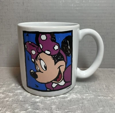 Taza de café grande de gran tamaño Disney Minnie Mouse púrpura azul cerámica 4" Foto 1 de 4