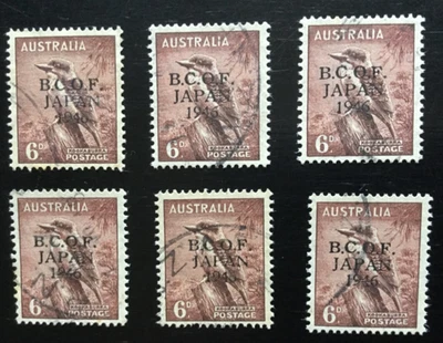 BCOF de Japón 1947 6d Sobreimpresión VFU x 6 cv £138 sello escaso (C89) Foto 1 de 2