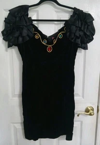 Vintage Nigthmovers Black Velvet Dress Colored Rhinestone 80s Dress Medium ?? - Picture 1 of 10