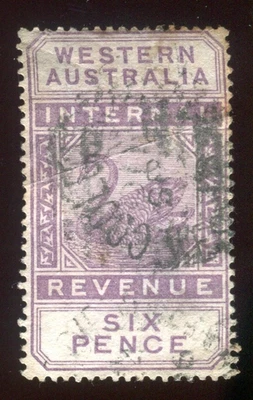 WESTERN AUSTRALIA 6d REVENUE STAMP USED - Image 1 of 2