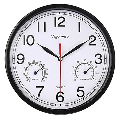 Vigorwise Wall Clock, Sweep Silent Movement Accurate Clocks with Temperature & - Image 1 of 4