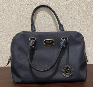 MICHAEL KORS Large Blue Saffiano Leather Satchel Shoulder Hand Bag Leather Navy - Picture 1 of 8
