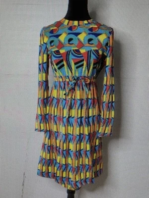 VTG Goldworm Italy Merino Wool Dress Vintage Size 10 Mod Colorful Psychedelic - Image 1 of 3