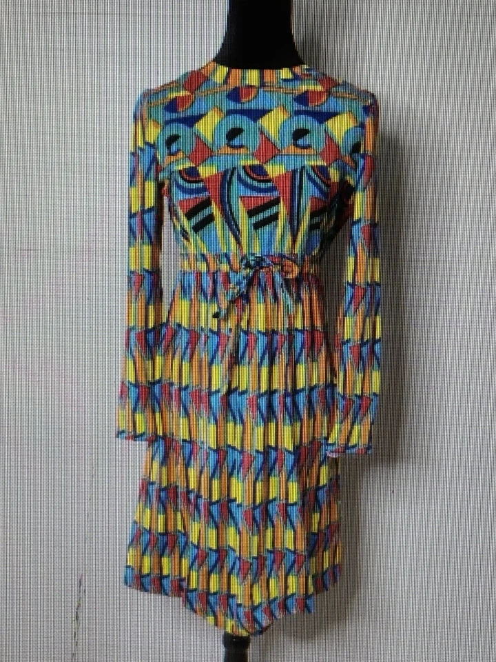 VTG Goldworm Italy Merino Wool Dress Vintage Size 10 Mod Colorful Psychedelic - Image 1 of 3