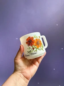 Vintage Brockway Flower of the Month Milk Glass Mug Cosmos October - Picture 1 of 6