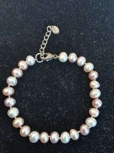 Pulsera de perlas de agua dulce multicolor ovaladas naturales 925 súper brillantes - Imagen 1 de 14