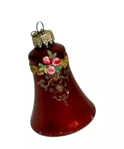 Vintage Victoria Collection rote Glasglocke Gold Schablonen Ornament mit Blumen - Bild 1 von 7