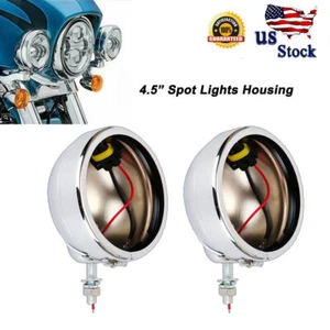 2x 4.5" Passing Fog Auxiliary Lights Housing Bucket For Harley Motorcycle Chrome - Foto 1 di 10