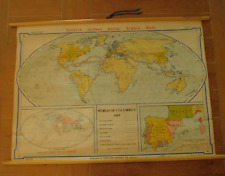 VINTAGE 1955 DENOYER GEPPERT PULL DOWN CLOTH MAP /  A1 WORLD of COLUMBUS