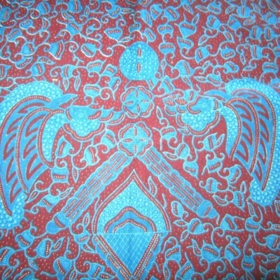 55cm x 122cm Maroon Blue Ethnic Abstract Java Print Vintage Cotton Sewing Fabric - image 1 of 4