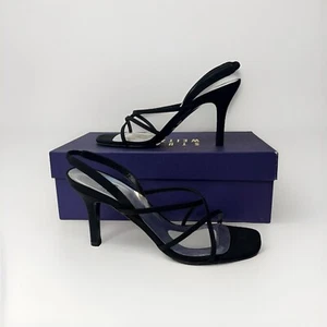 STUART WEITZMAN BLACK PEAU FABRIC STRAPPY STILETTO SANDALS SIZE US 7 - Picture 1 of 9