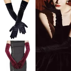 Lady Long Elbow Evening Party Velvet Gloves 20s 30s Fancy Dress Opera Burlesque - Picture 1 of 25