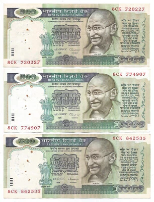 India Rs 500, Set of UNC Notes, H-3, Inset NIL, Prefix 8CK, Dr C Rangarajan - Image 1 of 2