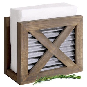 Autumn Alley Barn Door Rustic Napkin Holder - Wood, Galvanized Metal - Picture 1 of 8