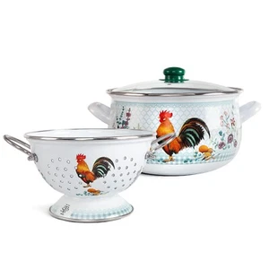 ROOSTER Enamelware Pasta Set - 6.5 qt Enameled Stockpot and Colander - Picture 1 of 15