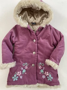 Pumpkin Patch Girls Corduroy Coat Jacket Hooded Faux Fur Floral Applique 3T NWT - Picture 1 of 5