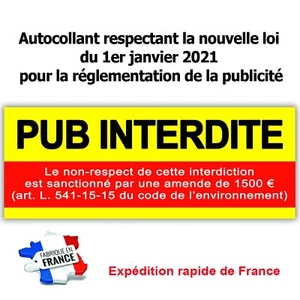 Stop pub Autocollant sticker publicité amende boite aux lettres nouvelle loi - Imagen 1 de 1