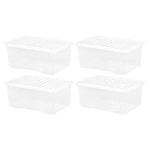 4 x 45 Litres Clear Crystal Plastic Large Storage Box With Lid Home Office - UK - Picture 1 of 14