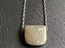 Golden Pyrite Banner Pendant Necklace w/ Silver Plated Box Chain 16"