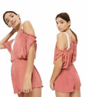NWT Topshop Deep Rose Pink Romper Shorts SMALL Cold Shoulder Open Front