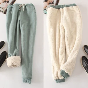 Women Thermal Sherpa Pants Fleece Lined Trousers Drawstring Joggers Sweatpants - Picture 1 of 14