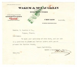 1909 Chicago Letterhead Billhead Wakem McLaughlin Distributors Canadian Whiskey - Picture 1 of 2