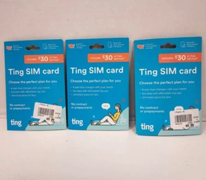 Set of 3 Ting SIM Cards With $30 Credit - Zdjęcie 1 z 3
