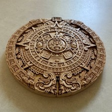 Aztec Mayan Calendar Carved Wood 9" Diameter Wall Mount Art Home Decor Wall