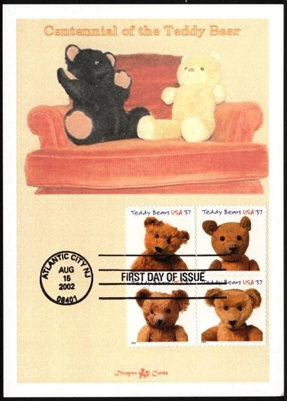 Sc. 3653-6 Teddy Bears – 2-bear design Dragon Cards FDC - Image 1 of 1