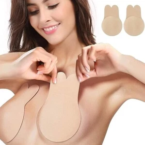 Two Pair~C/D Size Adhesive Bra Fabric Washable Rabbit Ear Breast Lift Up Bra - Picture 1 of 15