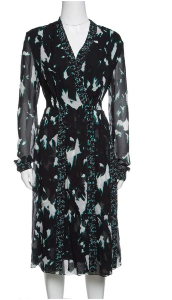 Vestido de manga larga plisado de seda estampado Proenza Schouler Foto 1 de 4