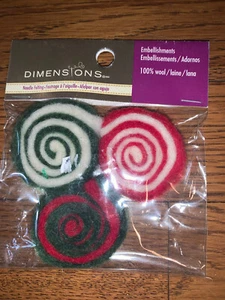 Dimensions Needle Felting Embellishments Christmas Candy Swirls 100% Wool - Picture 1 of 8