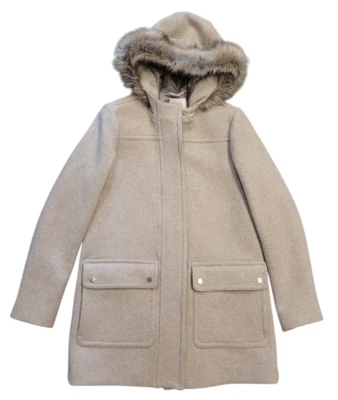 J. Abrigo Crew Para Mujer XS Beige Neutro Vail Parka Mezcla Lana Imitación Piel Capucha Foto 1 de 4