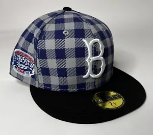 New Era Dodgers Blue Gray Plaid Cooperstown 59FIFTY Fitted Hat Mens Sz 7 1/8 NEW - Picture 1 of 14