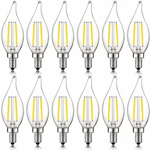 Luxrite 4W Vintage Candelabra LED Bulb Dimmable 4000K 400lm Flame Tip E12 12Pack - Picture 1 of 7