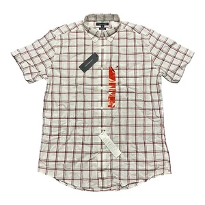 New TOMMY HILFIGER Short Sleeve Shirt Mens M White Plaid Classic Fit Button-Up - Picture 1 of 8